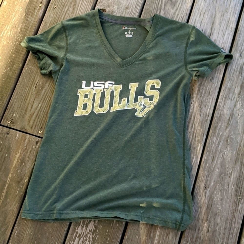 Usf bulls green v-neck tshirt